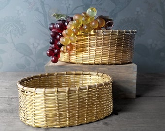 Pair Woven Brass Nesting Baskets - Vintage