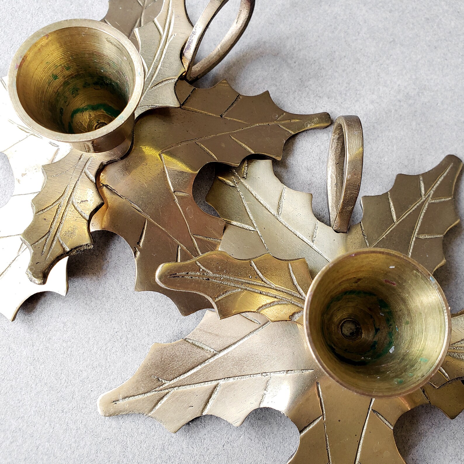 Brass Holly Candle Holders Christmas Taper Chamberstick Etsy