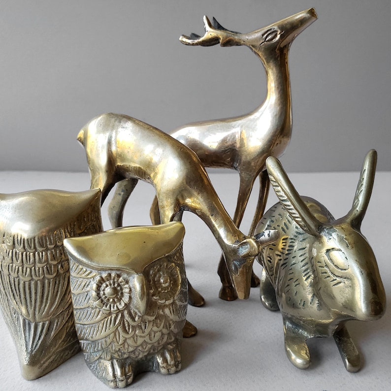 Assorted Brass Animal Figurines Your Choice Owls Rabbit Etsy