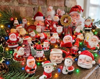 Vintage Santa Christmas Figurines, Flocked Ornaments, Shakers, Candleholders, & More - Sold Separately (As-Is)