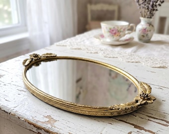 Small Vintage Matson Gold Mirrored Vanity Tray, Floral Ormolu Perfume Tray (As-Is)