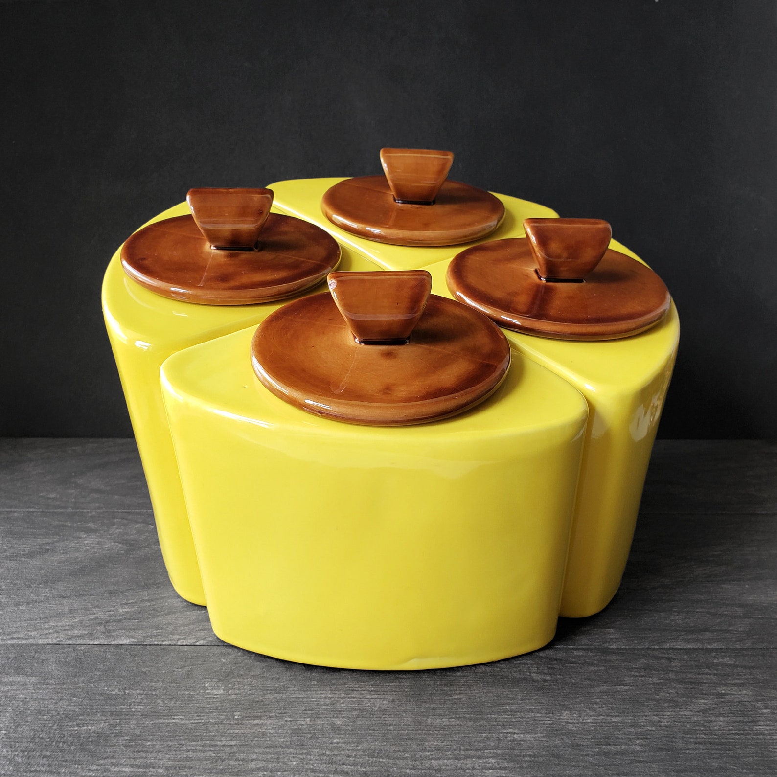 Yellow Kitchen Canister Set Mid Century Retro Ceramic Etsy