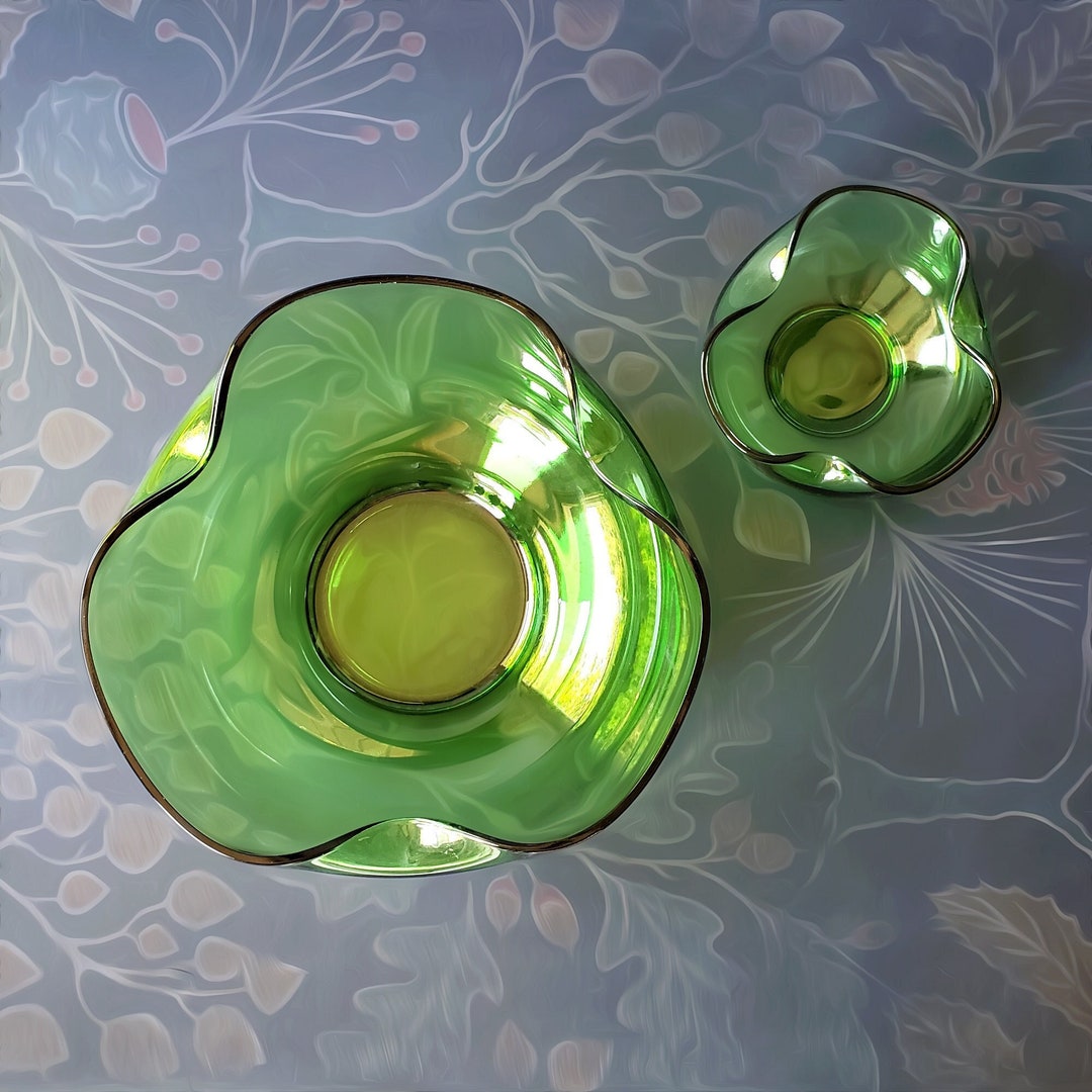 Green Wavy Bowls Retro Chip and Dip Bowls Vintage Anchor Etsy
