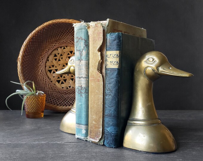Vintage Brass Duck Head Bookends Etsy