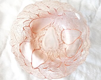 Pink Glass Bowl - Sweet Pear / Avocado Pattern - Vintage Indiana Glass