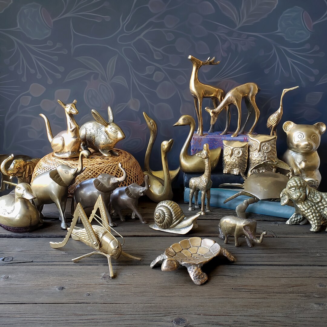 Assorted Brass Animal Figurines Your Choice Owls Rabbit Etsy