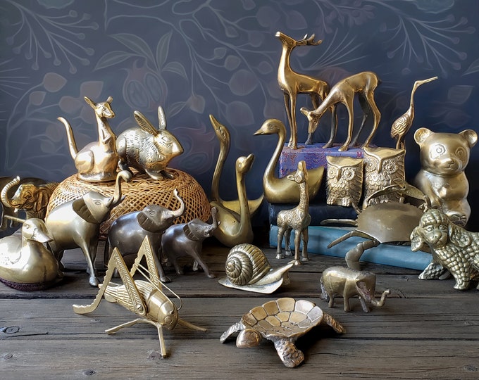 Assorted Brass Animal Figurines Your Choice Owls, Rabbit, Snail, Crane