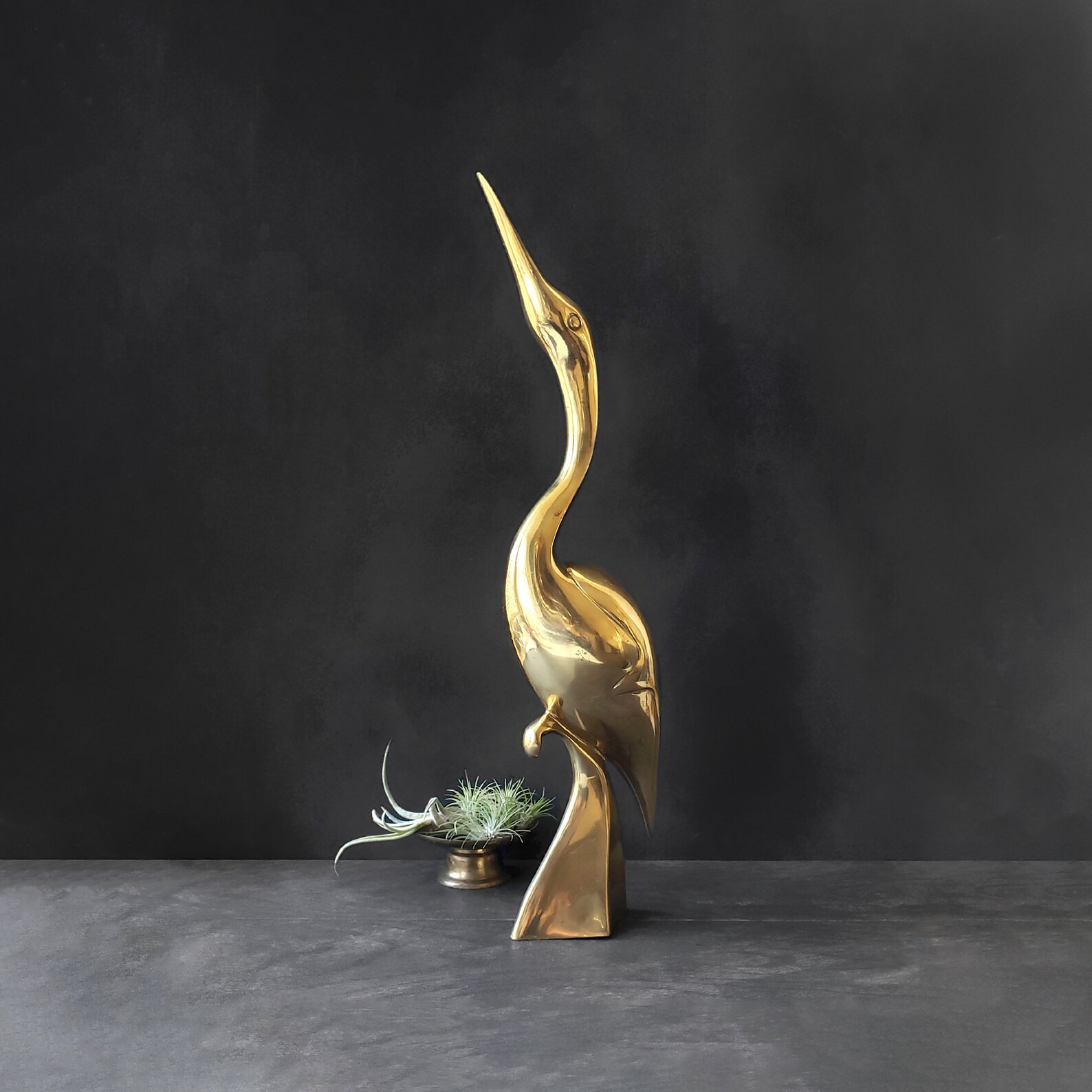 Large Brass Bird Statue Tall Egret Crane Heron Figurine Etsy