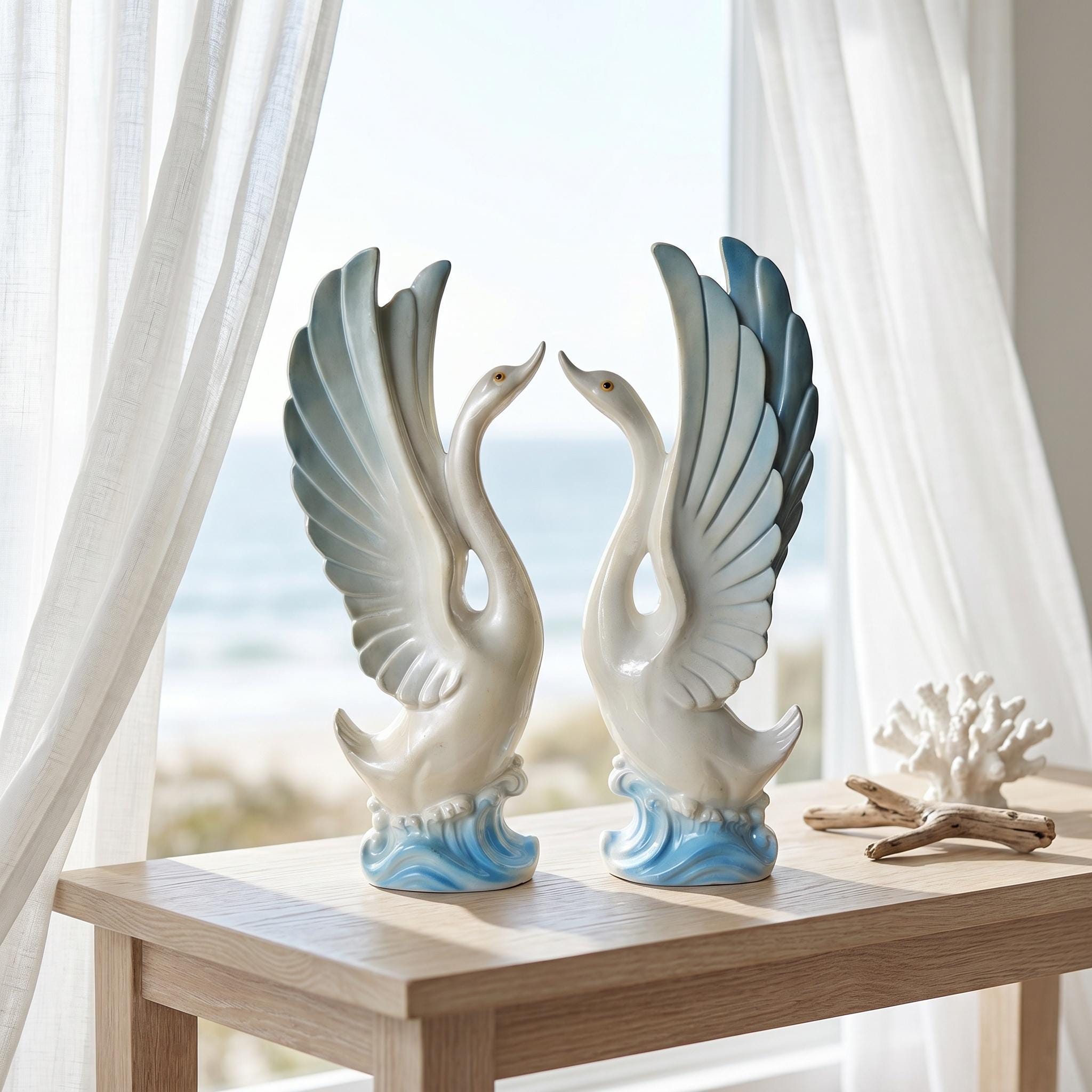 Pair Vintage Ries Japan Ceramic Swan Figurines (as-is: See All