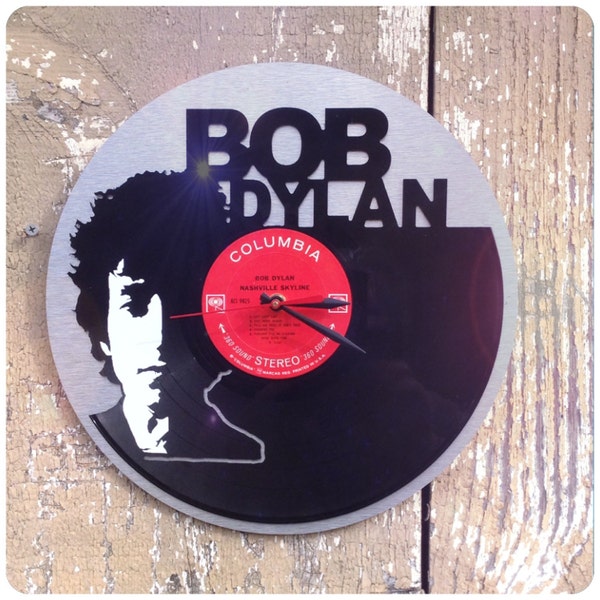 Re-purposed, recycled Vinyl Record LP Clock. Bob Dylan clock