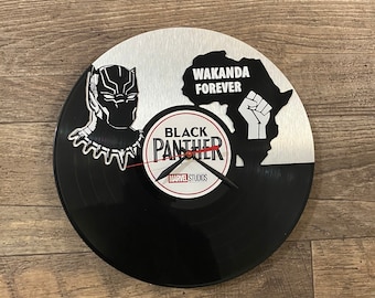 Re-purposed, recycled Vinyl Record - Black Panther -  vinyl clock