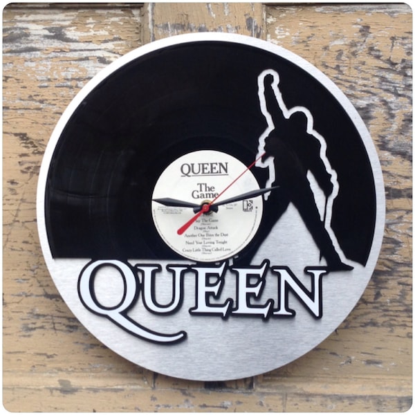 Re-purposed, recycled Vinyl Record LP Clock.  Queen clock