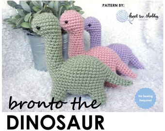 PATTERN: No Sew Amigurumi Crochet Pattern, Bronto the Dinosaur Plush , Brontosaurus, Dino, Amigurumi Pattern, Crochet Pattern