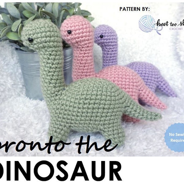 PATRÓN: Patrón de ganchillo Amigurumi sin coser, Bronto el dinosaurio de peluche, Brontosaurio, Dino, Patrón Amigurumi, Patrón de ganchillo