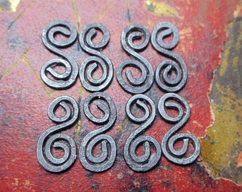 Wire Earring Components | 8 Rustic Steel Wire Primitive Infinity Coil Connectors | Oxidized Hammered Dark Wire | Boho Assemblage