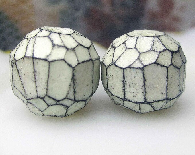Faceted Polymer Clay Bead Pair - 2 Rustic Faceted Blockish Rounds ...