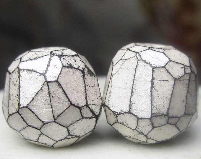 Faceted Polymer Clay Bead Pair - 2 Rustic Faceted Blockish Rounds ...
