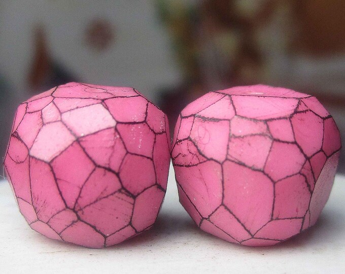 Faceted Polymer Clay Bead Pair - 2 Rustic Faceted Blockish Rounds ...