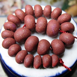 Polymer Clay Beads - 25 SMALL Rustic Rounds & Rondelles - Rosy Brick Spacers - Gold Leaf Inclusions - End of Day Set