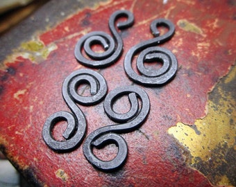 Handmade Steel Charms - 4 Components - 2 Pairs - Coiled S COnnectors, Double Coil Connector - Versatile Connectors - Dark Oxidized Metal