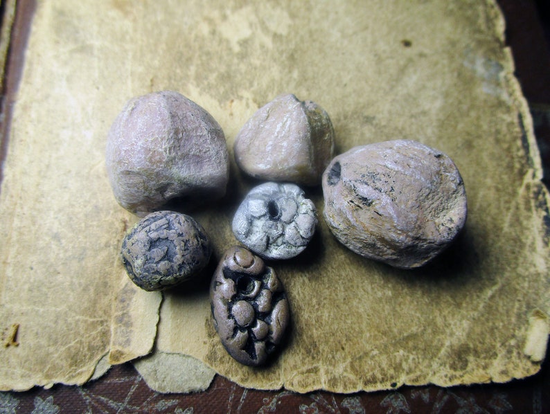 Graduated Sizes Polymer Clay Beads Pressed Sculpted Organic Neutral Art Beads Faux Rocks 6 Neutral Chunky Nuggets Flower Charm