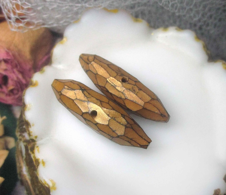 Polymer Clay Pair - 2 Rustic Beads - Primitive Faceted Tapered Bars ...