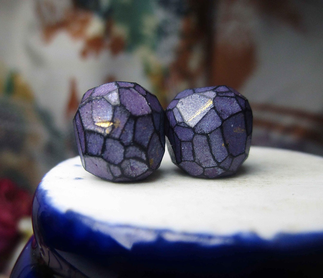 Faceted Polymer Clay Bead Pair - 2 Rustic Faceted Nuggety Blockish ...