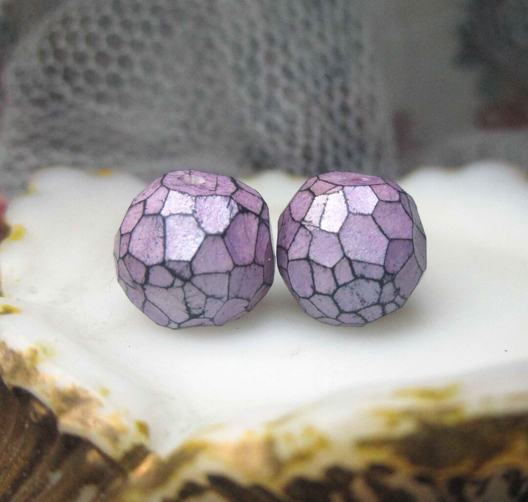 Faceted Polymer Clay Bead Pair - 2 Rustic Faceted Blockish Rounds ...