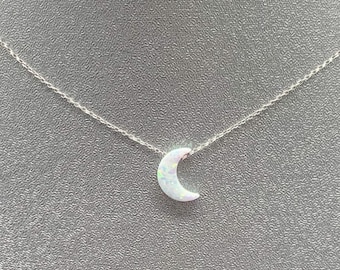 moon necklace sterling silver fire opal delicate chain