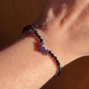 Fire Opal Bat stretch Bracelet with Black Austrian Crystal Beads