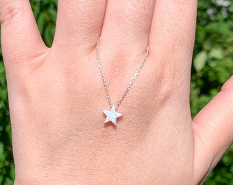 star necklace fire opal sterling silver delicate chain