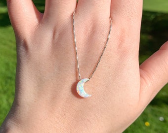 Moon necklace Fire Opal sterling silver