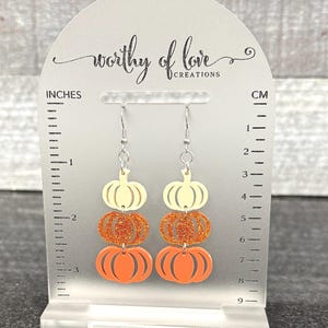 Triple Stack Pumpkin Earrings: Cream, Orange & Glitter - Fall Dangle