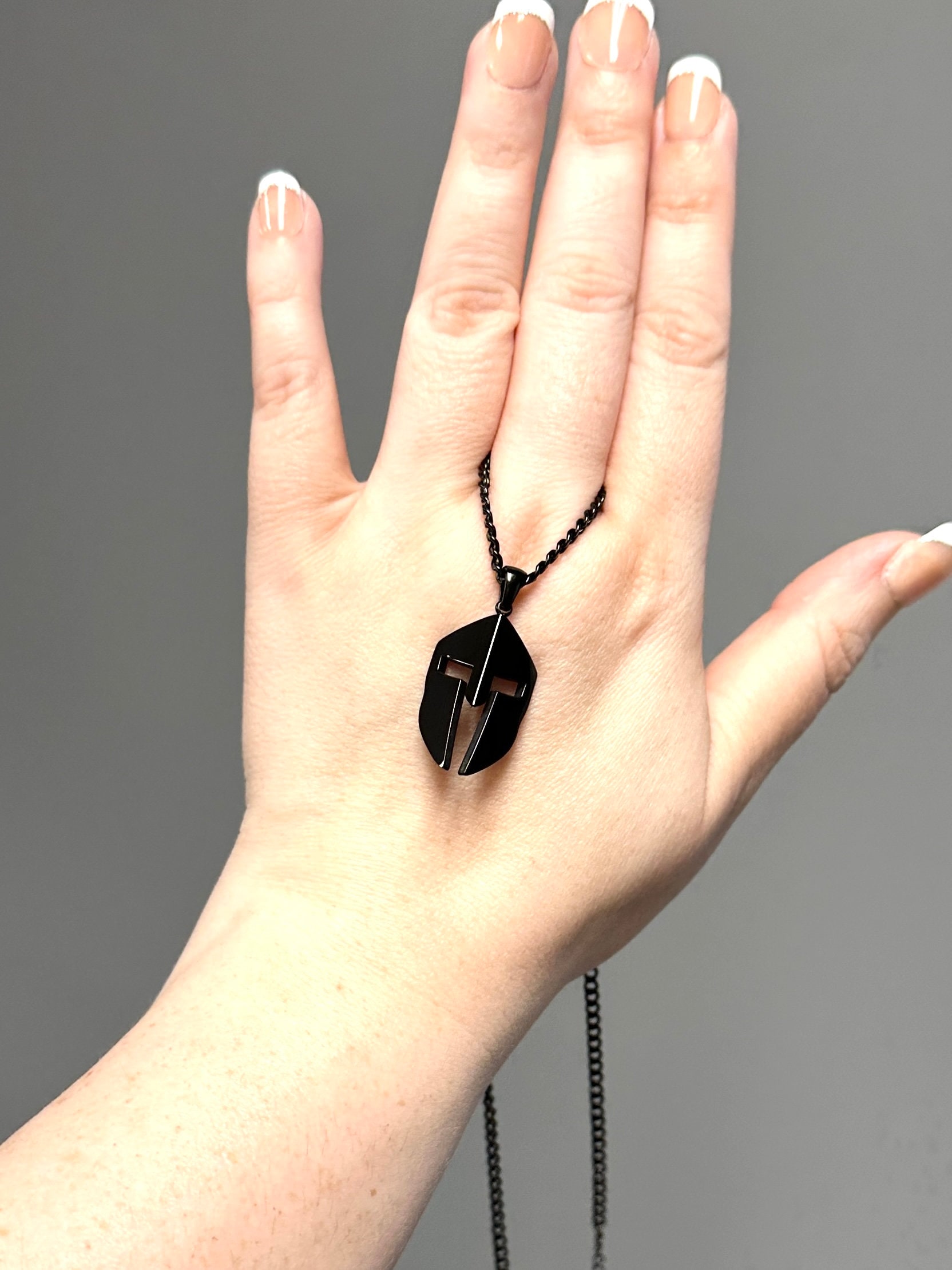 Spartan Warrior Helmet necklace in black stainless steel