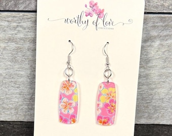 Hibiscusbloemenoorbellen, Hawaiiaanse oorbellen van roestvrij staal en acryl