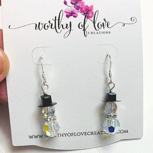Crystal Snowman Earrings: Sterling Silver Plated Winter Jewelry