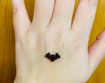 Sterling Silver Bat Necklace: Lab Created Fire Opal Pendant