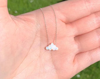 Cloud necklace fire opal sterling silver delicate chain