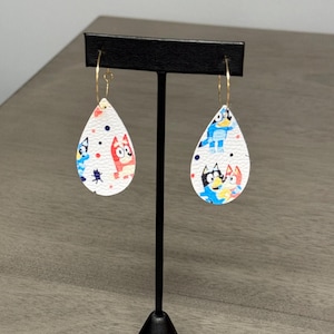Blue cartoon dog and sister gold plated stainless steel hoop earrings