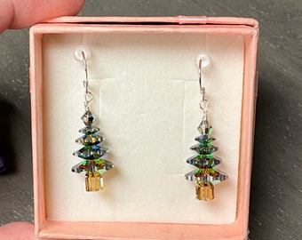 Swarovski crystal sterling silver christmas tree earrings