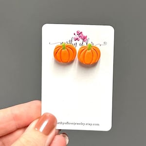 Pumpkin stud earrings stainless steel and shimmer polymer clay