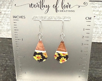 sunflower earrings, acrylic and stainless sunflower jewelry