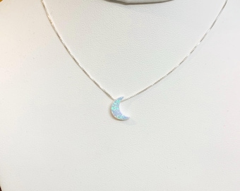 Moon necklace Fire Opal sterling silver