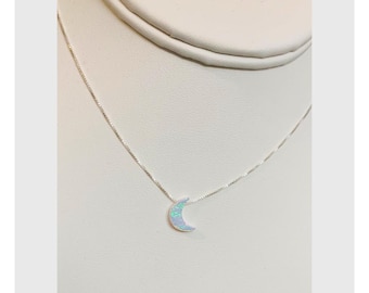 Moon necklace Fire Opal sterling silver