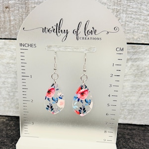 Blumen Print Acryl Ohrringe: Edelstahl Haken