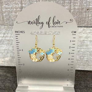 Blue sea shell and coral under the sea earrings with faux pearls