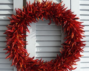 14" Red Hot Chili Pepper Wreath - Dried Chili Pepper Wreath - Kitchen Herb Wreath