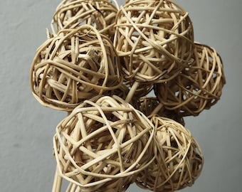 Cane Wicker Balls Stemmed - White - Balinese Home Decoration