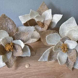 Wholesale 4 x Burlap Bicolor Poinsettia Heads - Christmas Decoration - MEDIUM SIZE