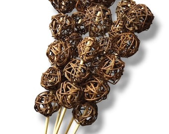 5 x Cane Wicker Balls Stemmed - Brown - Balinese Home Decoration